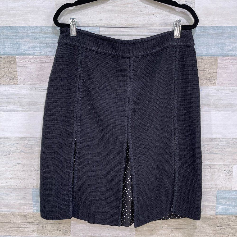 ANN TAYLOR Basket Weave Polka Dot Kick Pleat Skirt Womens 8